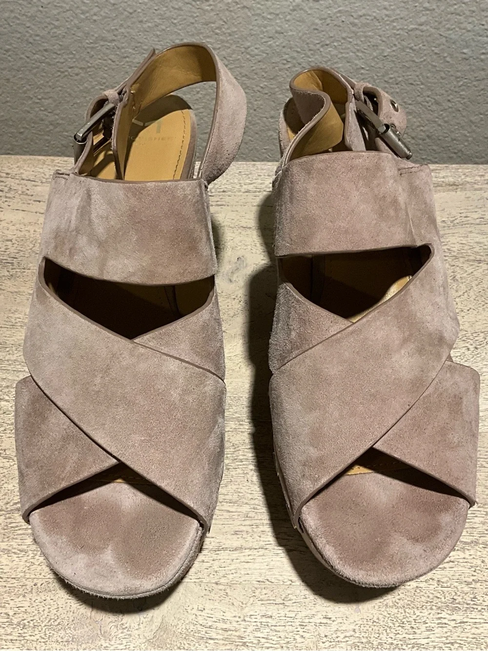 Marc Fisher Bianca Tan Beige Suede Platform Wedge Sandals Size 9